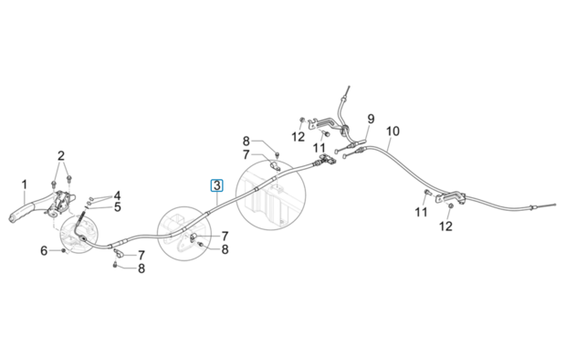 Handremkabel 1e deel Porter NP6 1.5 - Dubbellucht 3000mm. basis