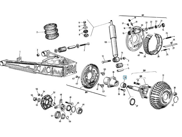 Naaldlager achteras Calessino + Vespacar P2 + Ape Classic + Apecar P501-P601 - AKTIE