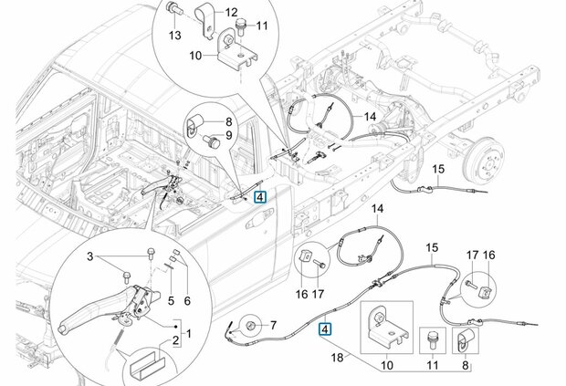 Handremkabel 1e deel Porter SW - 3070 NP6 1.5 - Enkellucht - Lange wielbasis