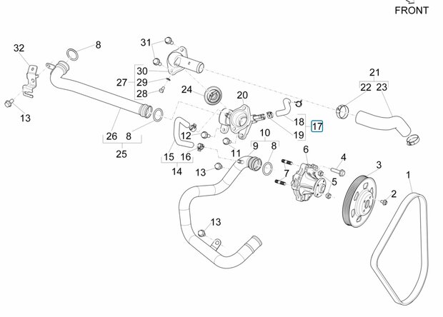 Coolant hose on thermostat housing Porter Multitech 1.3 E6 + NP6 1.5