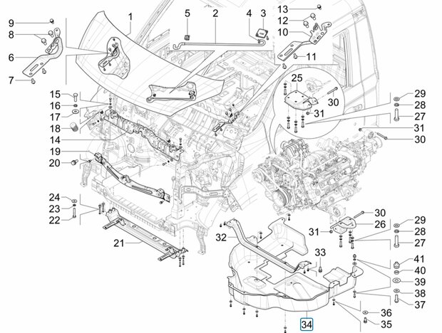 Beschermbak / beplating onder motor Porter NP6 1.5